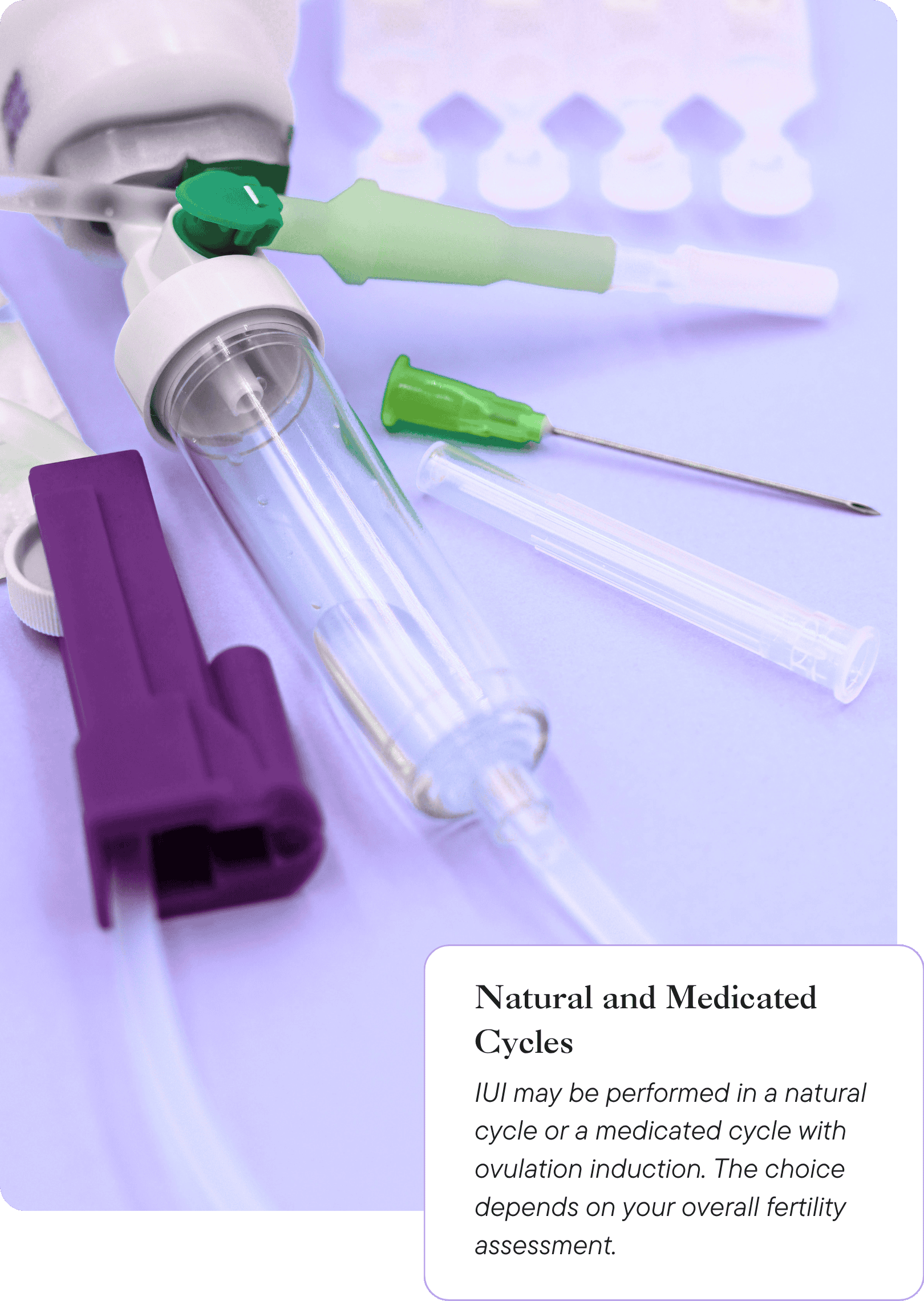 IUI insemination kit with syringe, catheter, and needle used for sperm preparation